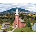 Brick Church -- Kit - 4-7/8 x 2-3/4 x 6-7/16′ 12.38 x 6.99 x 16.35cm, N, Walthers Cornerstone 3858