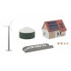 Sustainable Agriculture Set -- Kit - Wind Turbine, Shed with Solar Panels, Manure Pile, Silage Tank, Detail, HO, Faller Gmbh 190