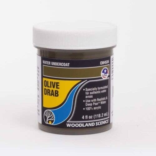 Water Undercoat - Water System - 4oz 118mL -- Olive Drab, All Scales, Woodland Scenics 4534