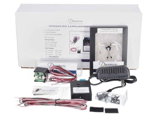 DVIRRXK201 Integrated Railroad Crossing Kit w/Power Supply -- Lamplighter DFL, 2 Crossing Signals, Bel, N, Dwarvin IRRXK201