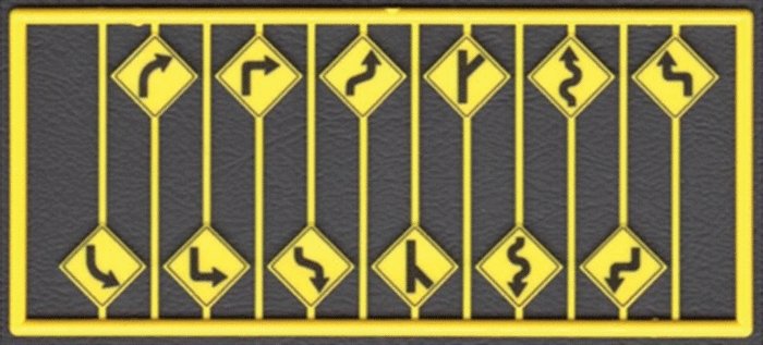 Highway Road Path (Arrow) Warning Signs -- Yellow w/Black Print 12 Pieces, 2 Each of 6 Warnings, HO, Tichy Train Group 8254