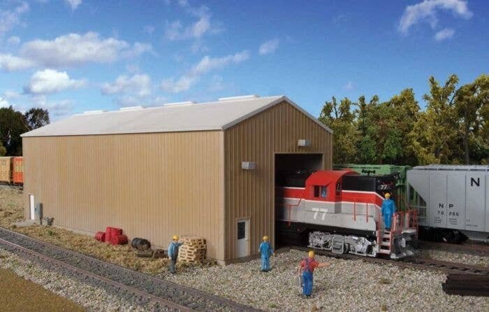 Modern Single-Track Engine House -- Kit - 11 x 4-1/4 x 4-1/4′ 27.9 x 10.7 x 10.7cm, HO, Walthers Cornerstone 2985
