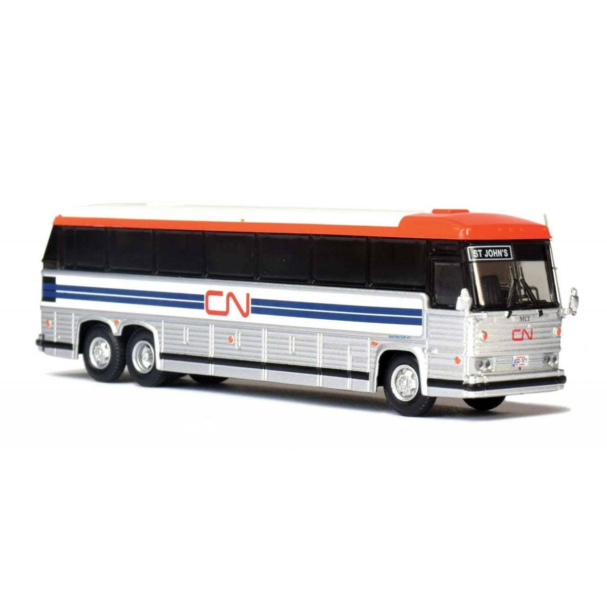 1984 MCI MC-9 Motorcoach Bus - Assembled -- Canadian National (silver, white, blue, red), HO, Iconic Replicas 870323