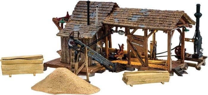 Buzz`s Sawmill - Built & Ready Landmark Structures(R) -- Assembled - 7-1/2 x 5-7/8` 19 x 14.9 c, HO, Woodland Scenics 5044