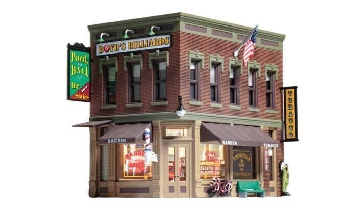 Corner Emporium - Built-&-Ready Landmark Structures(R) -- Assembled - 4-3/16 x 2-3/4′ 10.6 x 7c, HO, Woodland Scenics 5024