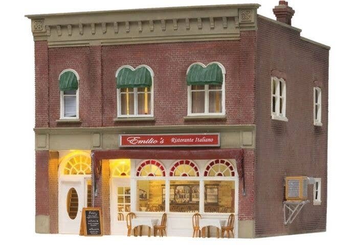 Emilio′s Italian Restaurant - Built-&-Ready(R) Landmark Structures(R) -- Assembled - 2-1/4 x 2-7/, N, Woodland Scenics 4945