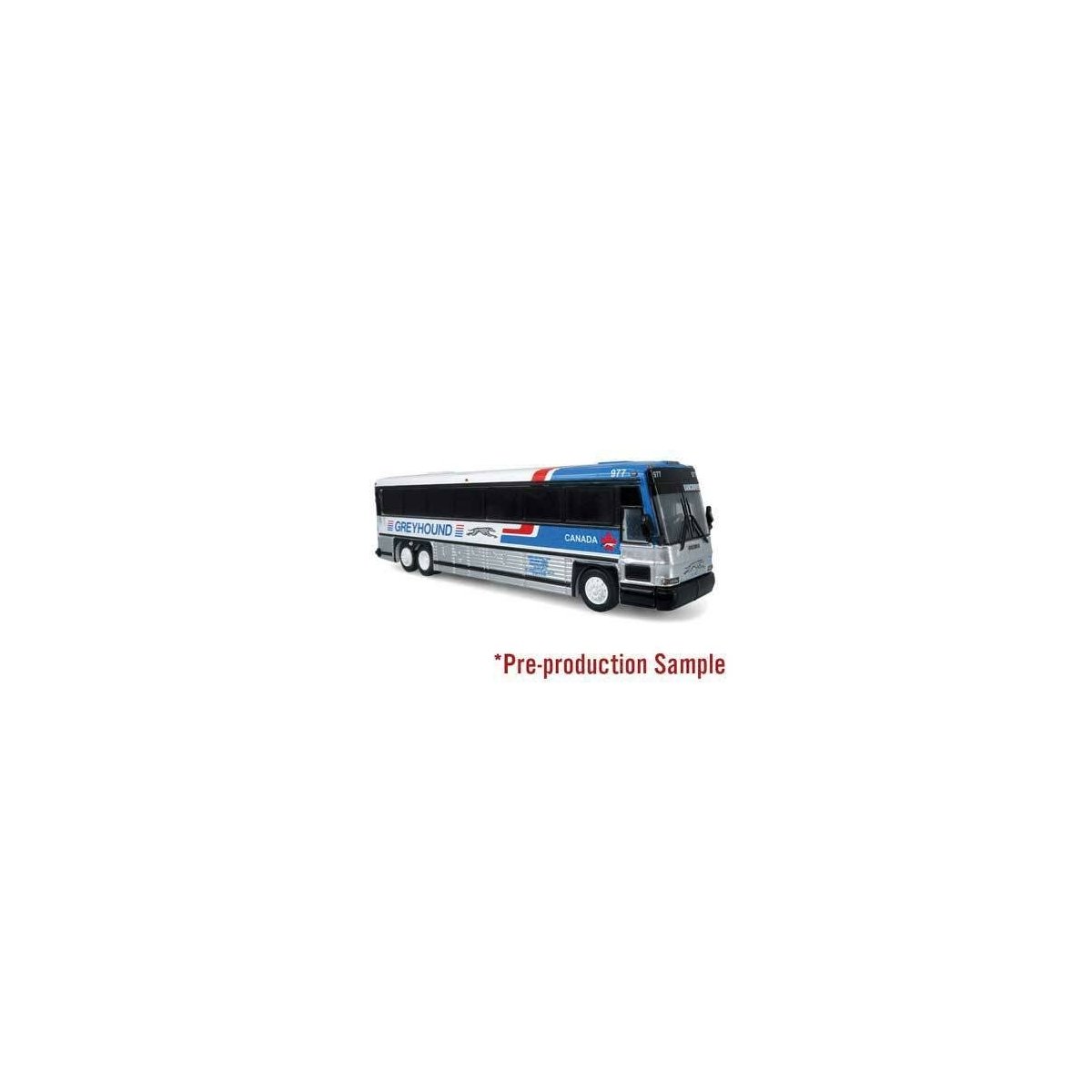 MCI D4000 Coach - Assembled -- Greyhound Canda 977 (white, blue, red, black, silver), HO, Iconic Replicas 870481