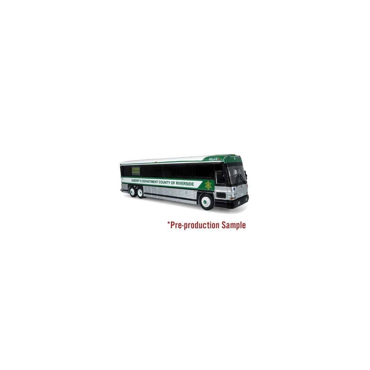 MCI D4000 Coach - Assembled -- Riverside County Sheriff (white, silver, green), HO, Iconic Replicas 870482