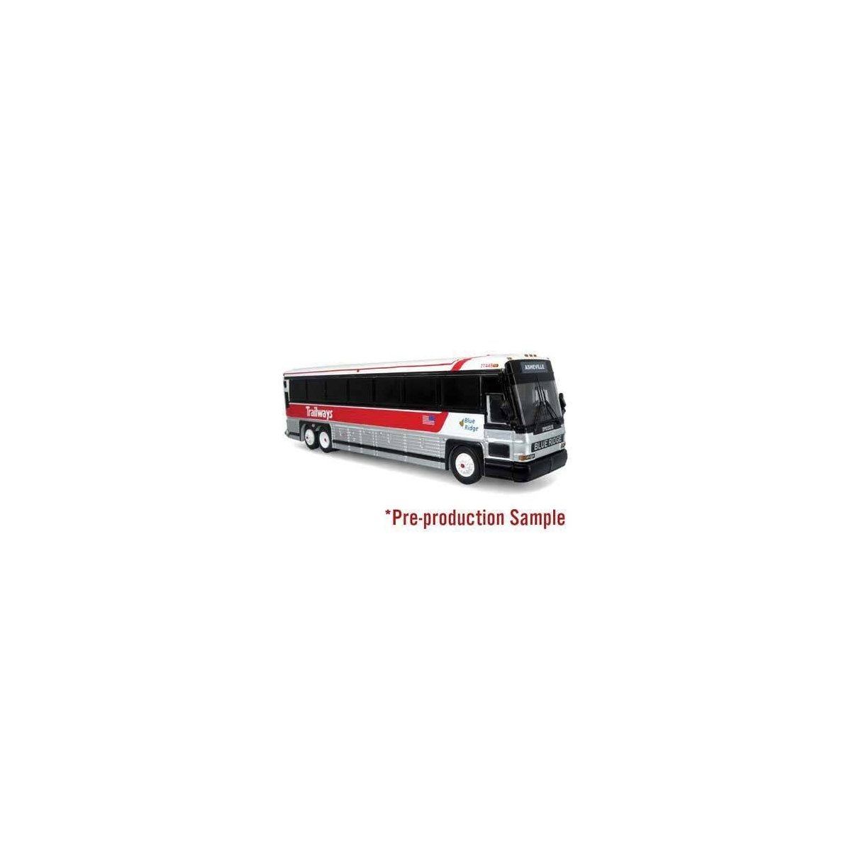 MCI D4000 Coach - Assembled -- Blue Ridge Trailways (red, silver, white, Destination Asheville), HO, Iconic Replicas 870485