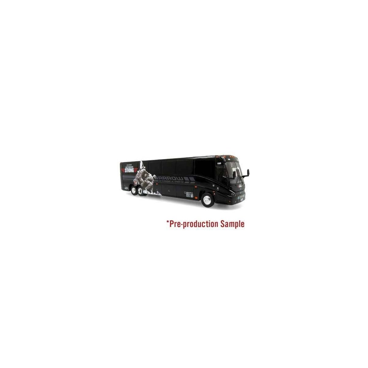 MCI J4500 Motorcoach Bus - Assembled -- Arrow Stage Lines (black, white, red, gray Veterans Strong Commemorative), HO, Iconic Re