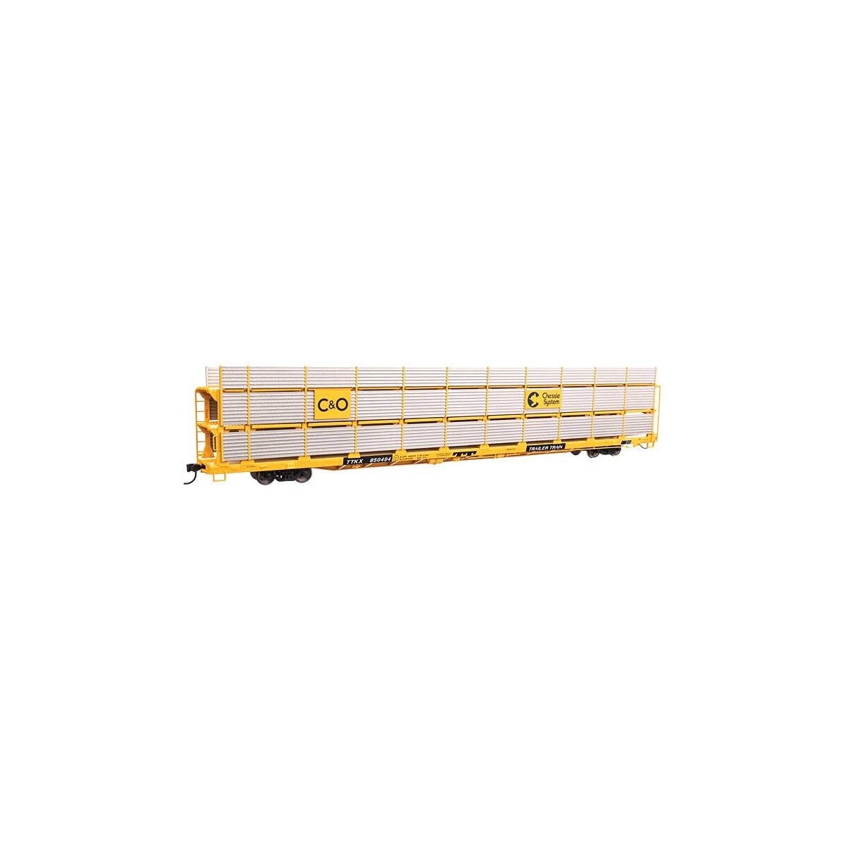 89′ Flatcar w/Tri-Level Shielded Auto Rack - Ready to Run -- Chesapeake & Ohio 850494, TTKX Flat, HO, WalthersMainline 8308