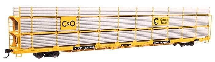 89′ Flatcar w/Tri-Level Shielded Auto Rack - Ready to Run -- Chesapeake & Ohio 850494, TTKX Flat, HO, WalthersMainline 8308