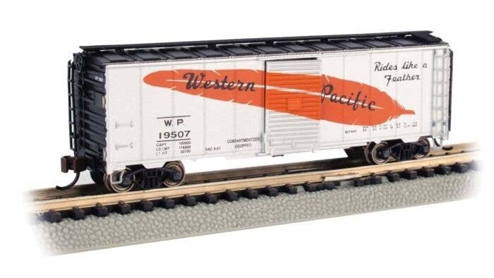 AAR 40′ Steel Boxcar - Ready to Run - Silver Series(R) -- Western Pacific 19507 (silver, blac, N, Bachmann Industries 17072