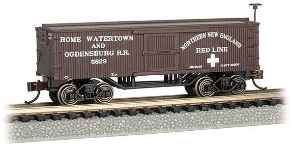 Old-Time Wood Boxcar - Ready to Run -- Rome, Watertown and Ogdensburg, N, Bachmann Industries 15658