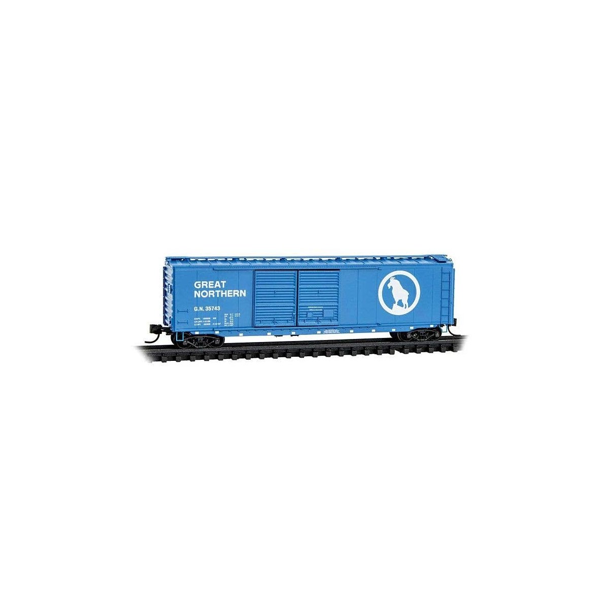 50′ Double-Door Boxcar - Ready to Run -- Great Northern 35743 (Big Sky Blue, white), N, Micro Trains Line 3400490