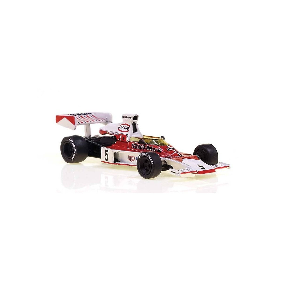 1975 McLaren M23D - Assembled -- Emerson Fittipaldi 5 (Weltmeisterauto, white, red, black), HO, Brekina Automodelle 22952