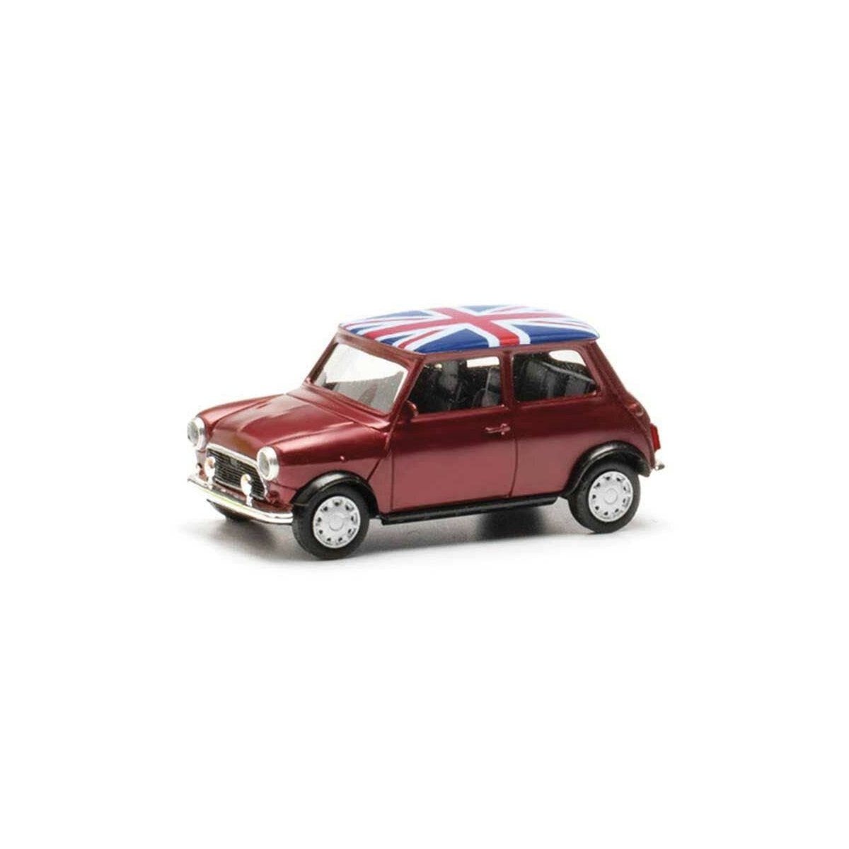 Mini Mayfair - Assembled -- Maroon, UK Flag on Roof, HO, Herpa Models 431149