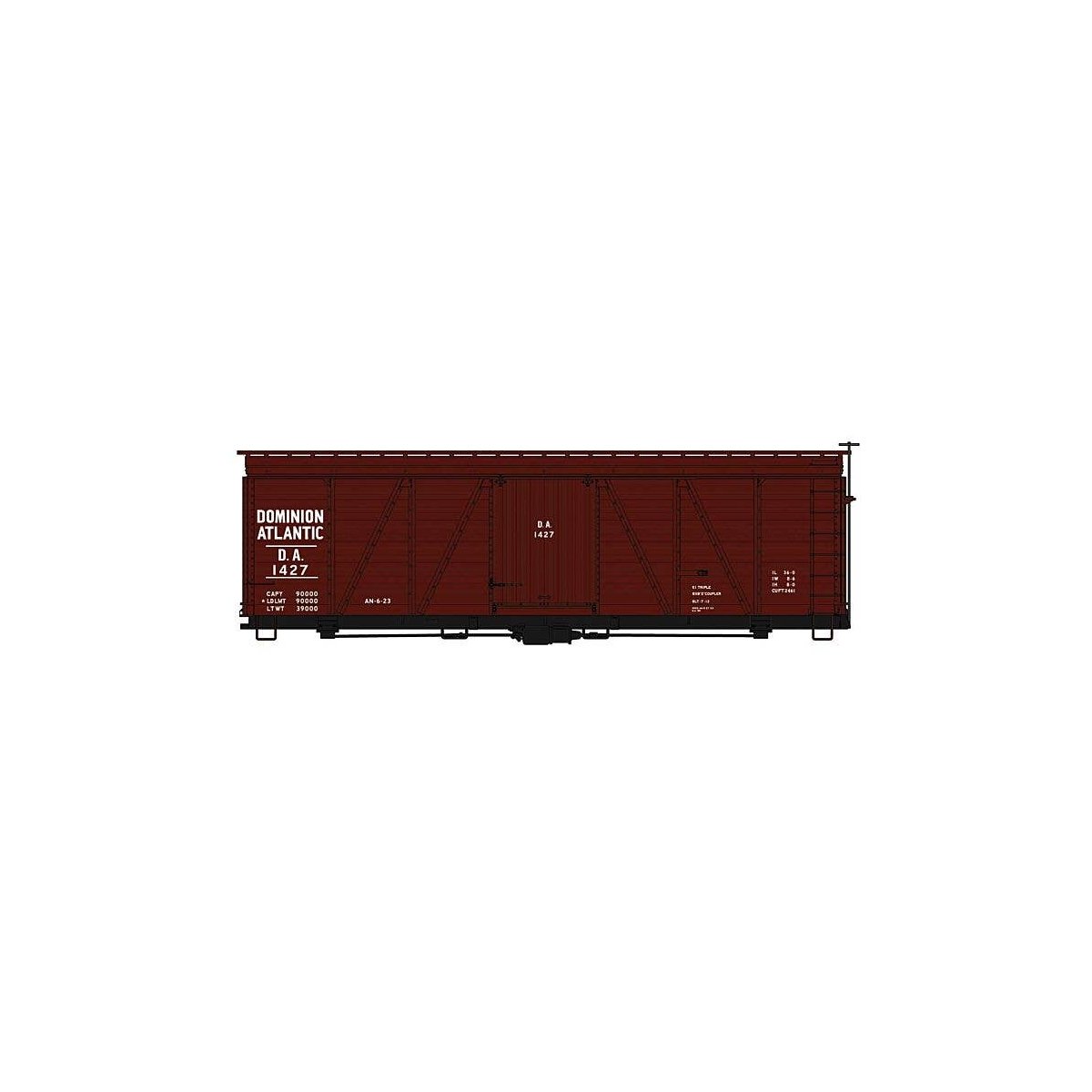 Fowler 36′ Wood Boxcar - Kit -- Dominion Atlantic 1427 (Boxcar Red), HO, Accurail Inc 1188