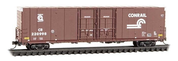 60′ Excess-Height Double-Plug-Door Boxcar - Ready-to-Run -- Conrail 220998 (Boxcar Red, whit, N, Micro Trains Line 10200320