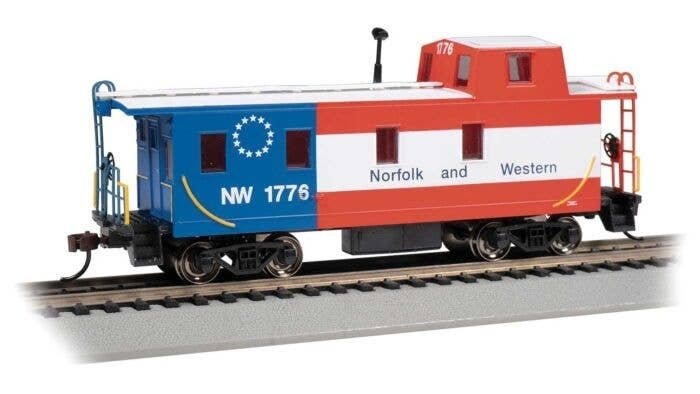 Slanted Offset-Cupola Caboose - Ready to Run -- Norfolk & Western 1776 (Bicentennial Scheme , HO, Bachmann Industries 14006