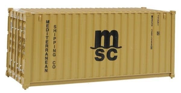 20′ Corrugated Container - Assembled -- Mediterranean Shipping Co. (MSC) (yellow), HO, Walthers SceneMaster 8057