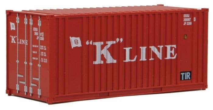 20′ Corrugated Container with Flat Panel - Assembled -- K-Line (red, white), HO, Walthers SceneMaster 8013