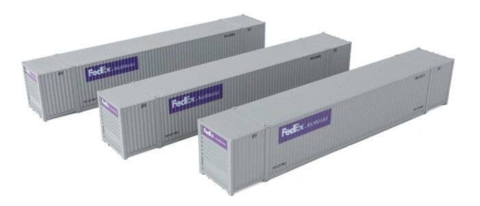 53′ Singamas Corrugated Side Container - 3-Pack -- Federal Express Multimodal, HO, Walthers SceneMaster 18503