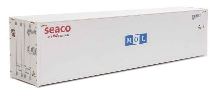 40′ Hi-Cube Smooth-Side Reefer Container - Assembled -- Mitsui Overseas Lines - SEACO/MOL (w, HO, Walthers SceneMaster 8365