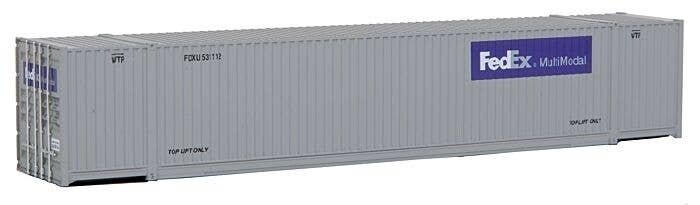 53′ Singamas Corrugated Side Container - Ready to Run -- FedEx MultiModal (gray, purple), HO, Walthers SceneMaster 8504