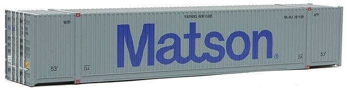 53′ Singamas Corrugated-Side Container - Ready to Run -- Matson (gray, blue), HO, Walthers SceneMaster 8516