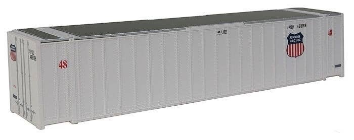 48′ Ribbed Side Container - Assembled -- Union Pacific(R) (white, Shield Logo), HO, Walthers SceneMaster 8460