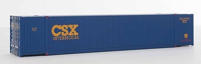 53′ Singamas Corrugated-Side Container - Assembled -- CSX Intermodal (blue, yellow), HO, Walthers SceneMaster 8528