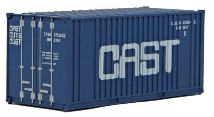 20′ Corrugated Container with Flat Panel - Assembled -- CAST (blue, white), HO, Walthers SceneMaster 8009