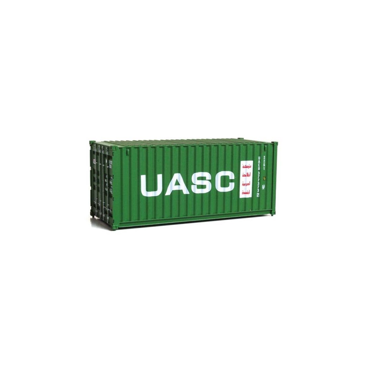 20′ Corrugated Container - Assembled -- UASC (green, white, red), HO, Walthers SceneMaster 8076