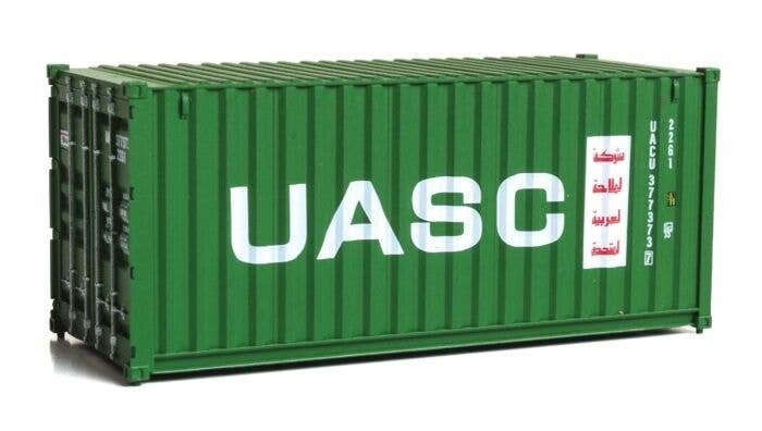 20′ Corrugated Container - Assembled -- UASC (green, white, red), HO, Walthers SceneMaster 8076