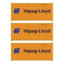 20′ Fully Corrugated Container - 3-Pack -- Hapag-Lloyd, HO, Walthers SceneMaster 18053