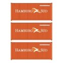 20′ Fully Corrugated Container - 3-Pack -- Hamburg Sud, HO, Walthers SceneMaster 18052
