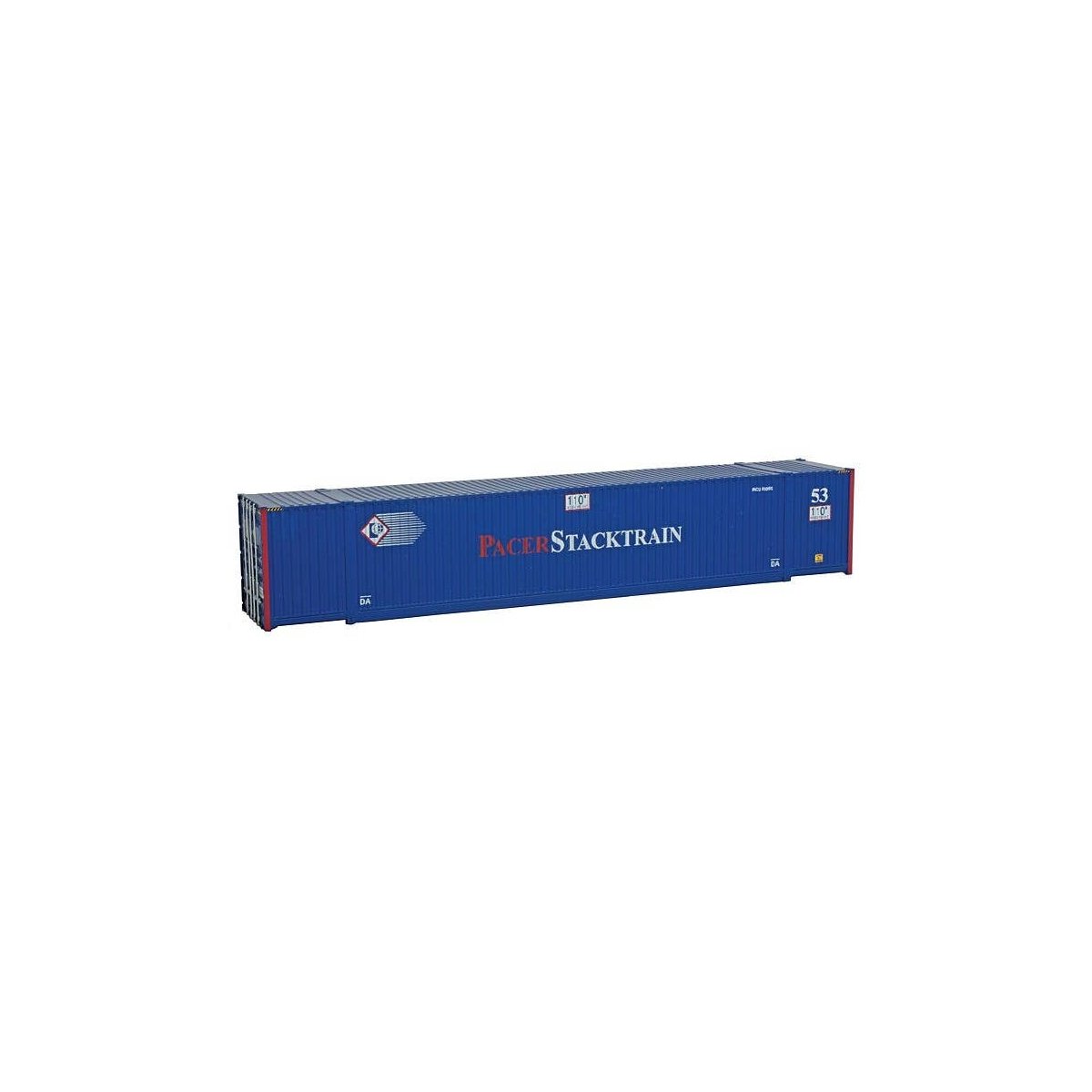 53′ Singamas Corrugated Side Container - Ready to Run -- Pacer Stacktrain (blue, white, red), HO, Walthers SceneMaster 8507
