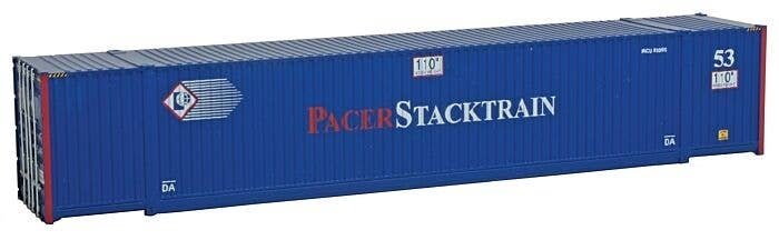 53′ Singamas Corrugated Side Container - Ready to Run -- Pacer Stacktrain (blue, white, red), HO, Walthers SceneMaster 8507