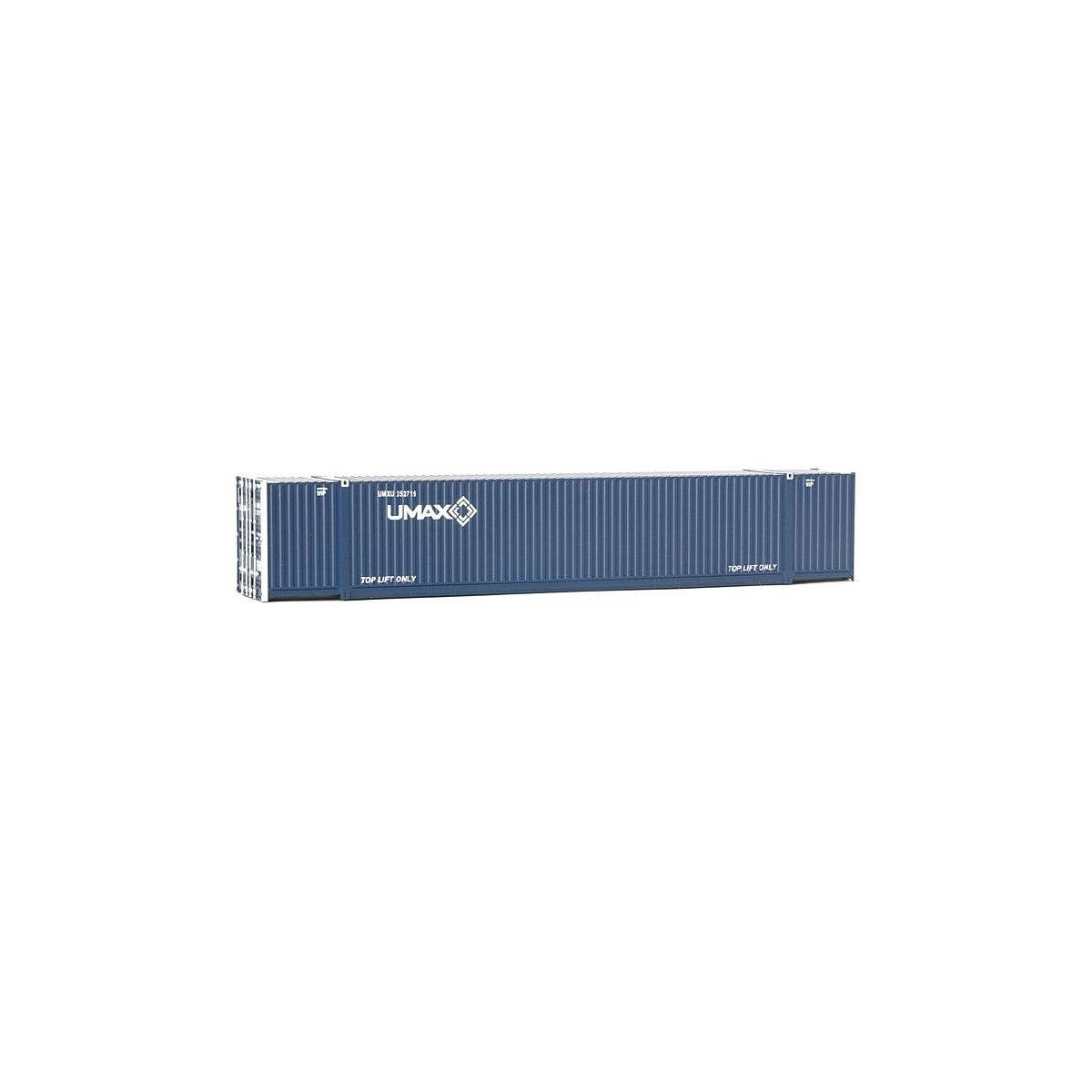 53′ Singamas Corrugated-Side Container - Assembled -- UMAX (blue, white), HO, Walthers SceneMaster 8524
