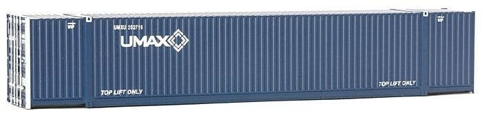 53′ Singamas Corrugated-Side Container - Assembled -- UMAX (blue, white), HO, Walthers SceneMaster 8524