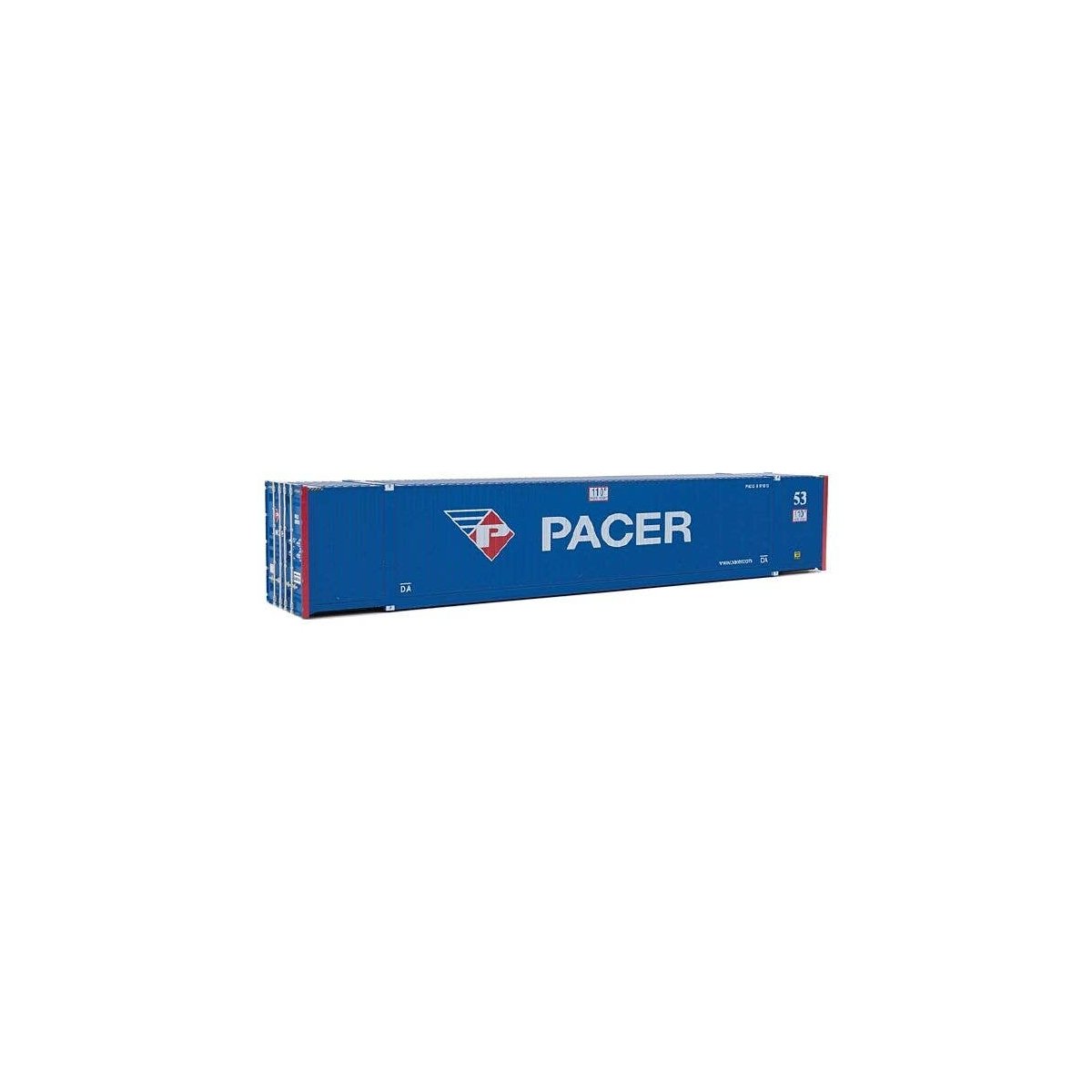 53′ Singamas Corrugated-Side Container - Assembled -- Pacer (blue, white, red), HO, Walthers SceneMaster 8535