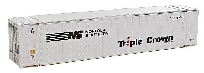 48′ Ribbed Side Container - Assembled -- Norfolk Southern/Triple Crown (white, black, red), HO, Walthers SceneMaster 8465
