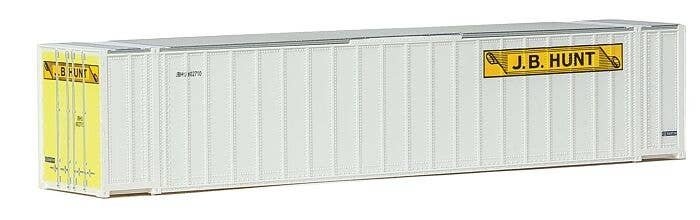 48′ Ribbed-Side Container - Assembled -- J.B. Hunt (white, yellow, black), HO, Walthers SceneMaster 8472