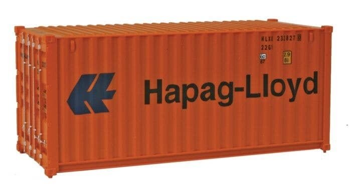 20′ Corrugated Container - Assembled -- Hapag-Lloyd (orange, blue), HO, Walthers SceneMaster 8055