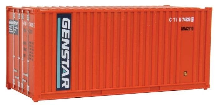 20′ Corrugated Container with Flat Panel - Assembled -- Genstar (orange, blue, white), HO, Walthers SceneMaster 8003