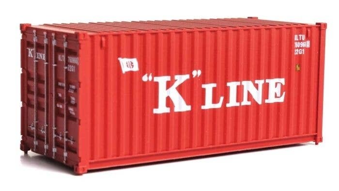 20′ Corrugated Container - Assembled -- K-Line (red, white), HO, Walthers SceneMaster 8073