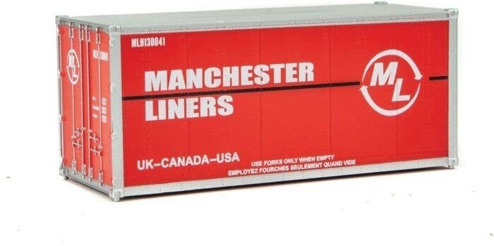 20′ Smooth-Side Container - Ready to Run -- Manchester Liners (red, white), HO, Walthers SceneMaster 8656