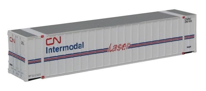 48′ Ribbed Side Container - Assembled -- Canadian National (Laser Scheme white, blue, red), N, Walthers SceneMaster 8841