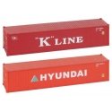 40′ Container 2-Pack - Ready to Run -- 1 Each Hyundai (orange), K-Line (red), HO, Faller Gmbh 182055